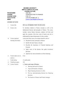 FIN 112: Introduction to Finance Course Outline