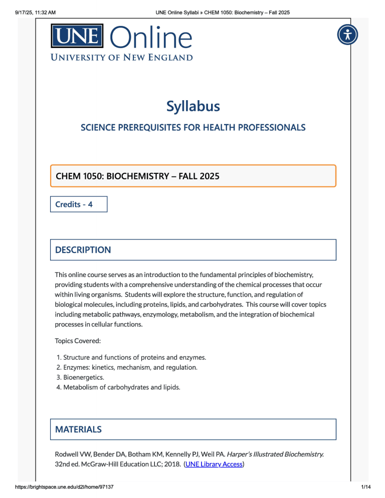 CHEM 1050 Biochemistry Syllabus Fall 2025