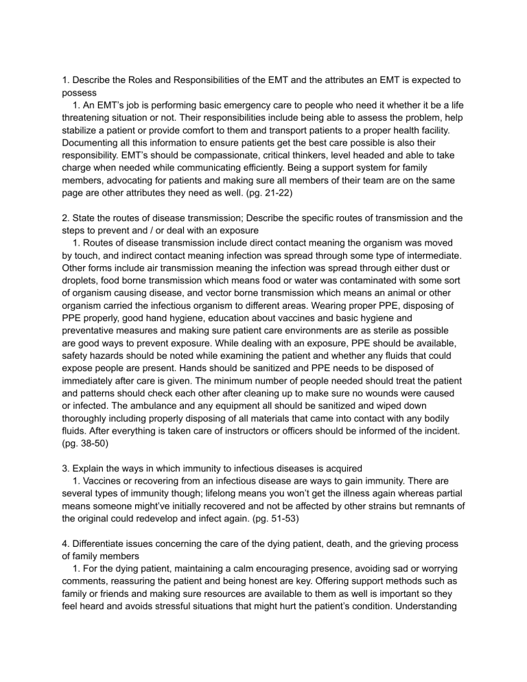 EMT Roles & Responsibilities Study Guide
