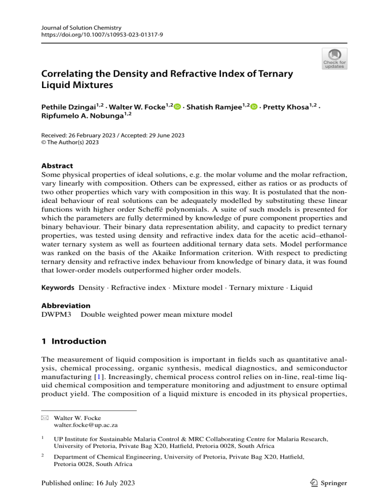 Density & Refractive Index of Liquid Mixtures