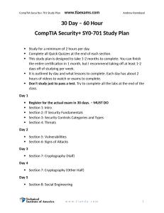 CompTIA Security+ SY0-701 30-Day Study Plan