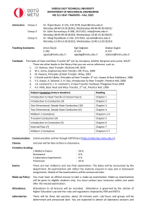 METU ME 311 Heat Transfer Syllabus Fall 2025
