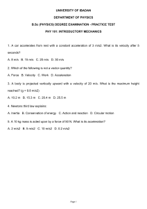 PHY 101 Introductory Mechanics Practice Test