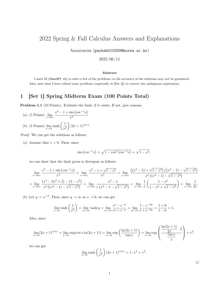 Calculus 22 Problem 2022 Calculus Exam Solutions & Explanations