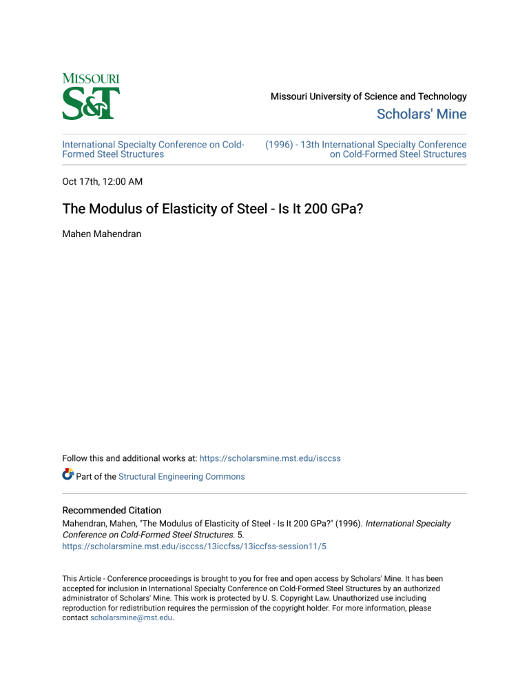 Steel Modulus of Elasticity: Is It 200 GPa?