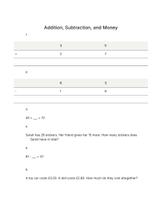 Math Worksheet: Addition, Subtraction & Money