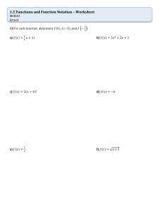 Functions and Function Notation Worksheet - MCR3U