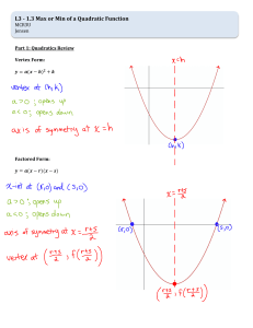 Max or Min of Quadratic Functions - Worksheet