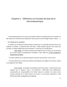 Thermodynamique: Concepts de Base et D&eacute;finitions