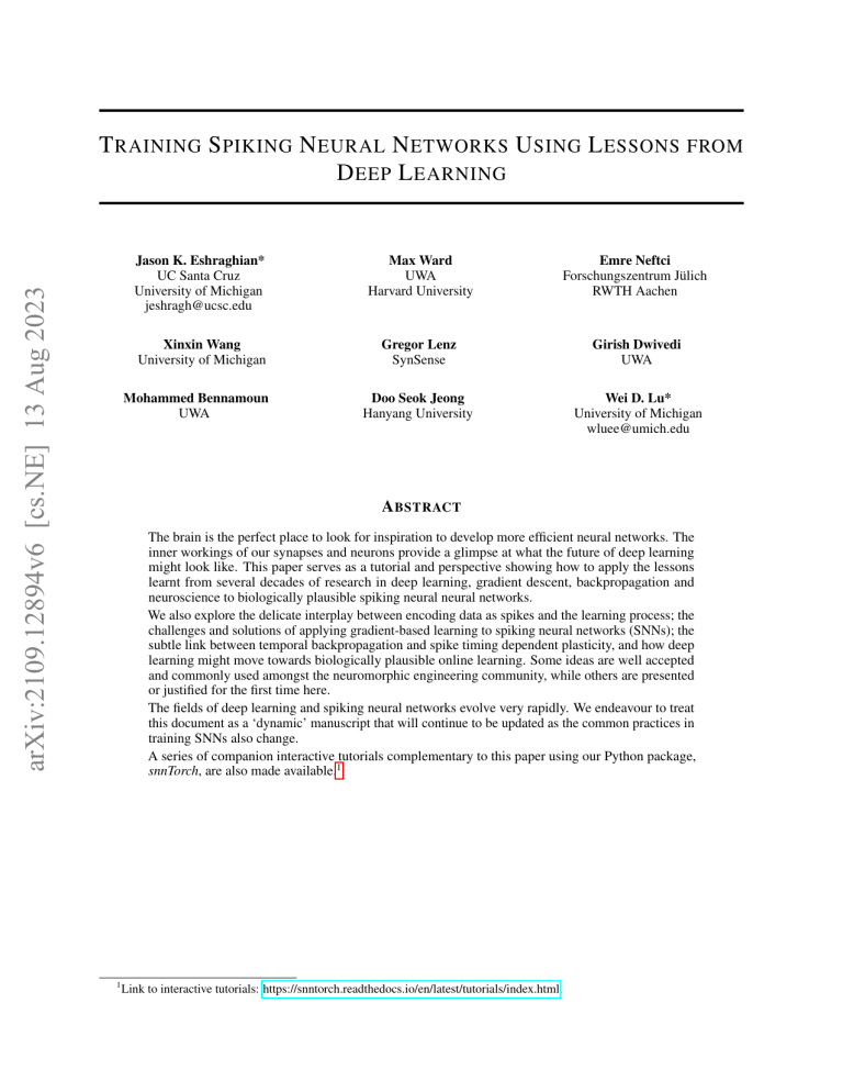 Training Spiking Neural Networks with Deep Learning