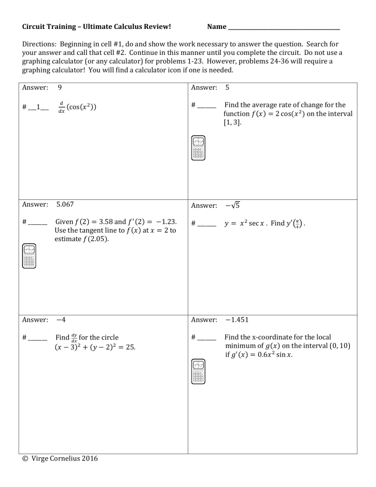 Calculus Circuit Training Review Worksheet
