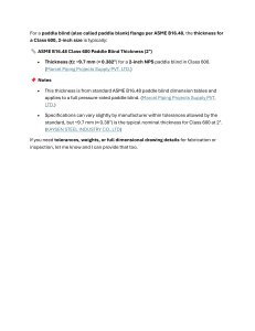 ASME B16.48: Paddle Blind Thickness for 2" Class 600