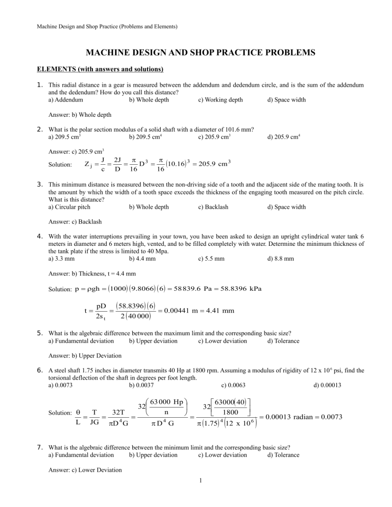 Machine Design and Shop Practice Problems with Solutions