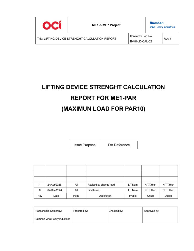 Strength Calculation Lifting Device Strength Calculation Report