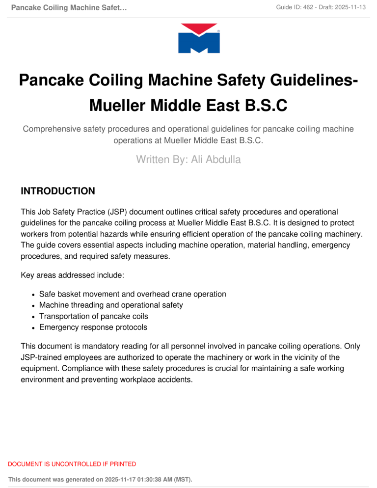 Pancake Coiling Machine Safety Guidelines Manual