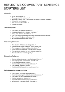 Reflective Commentary Sentence Starters Guide
