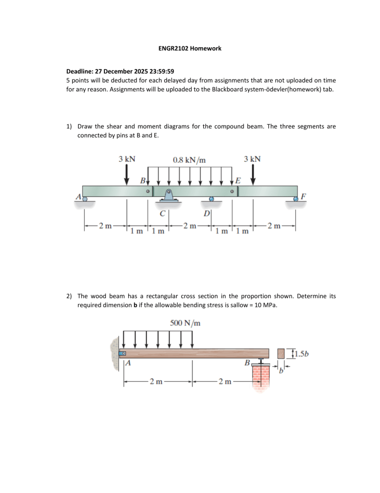ENGR2102 Homework: Beam and Stress Analysis