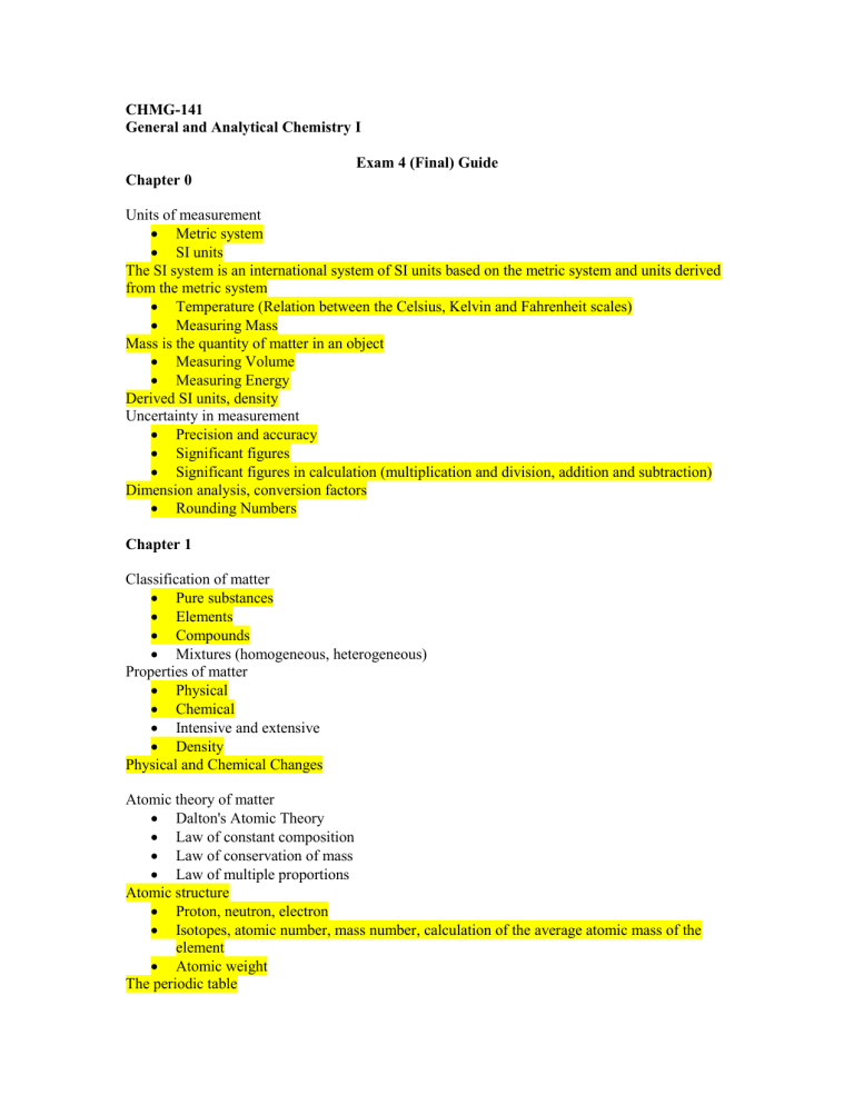 General Chemistry I Final Exam Study Guide