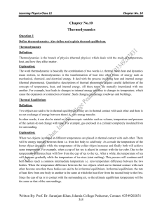 Thermodynamics Chapter 1: Physics Class 11 Notes