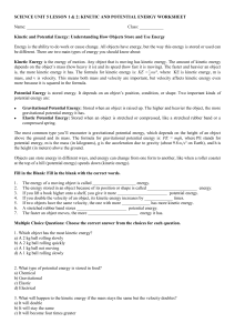 Kinetic & Potential Energy Worksheet | Science Lesson