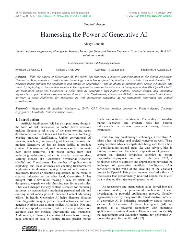 Harnessing the Power of Generative AI