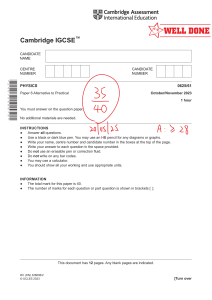 Cambridge IGCSE Physics 0625/61 Oct/Nov 2023 Paper 6