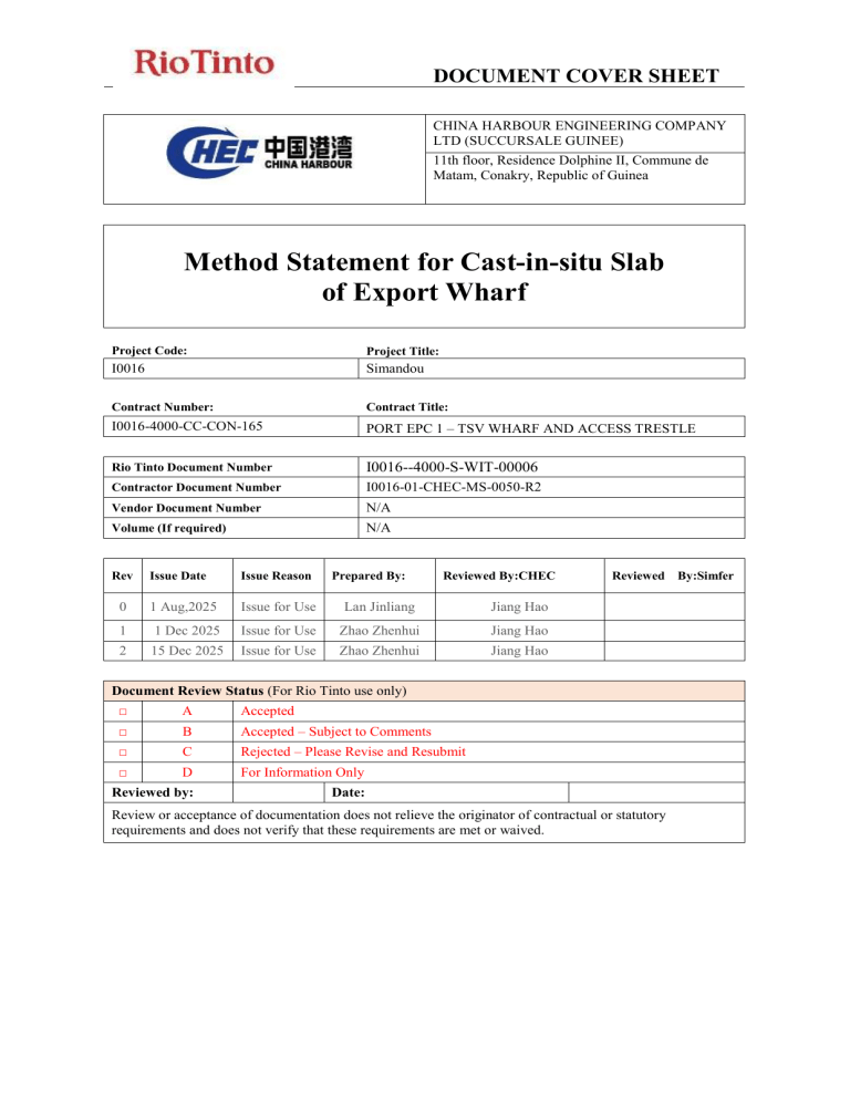 Method Statement for Cast-in-situ Wharf Slab Construction