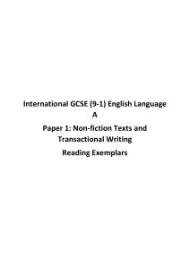IGCSE English Language Paper 1 Reading Exemplars