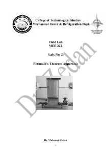 Bernoulli's Theorem Lab Manual - Fluid Mechanics Experiment