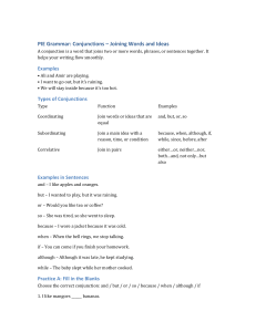 Conjunctions Grammar Worksheet for Middle School