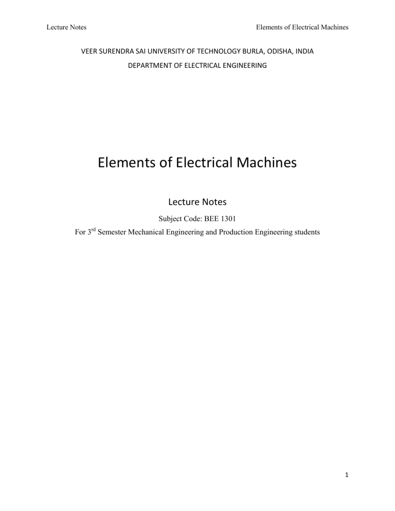 Electrical Machines Lecture Notes