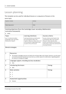Cambridge Lesson Planning Template for Teachers