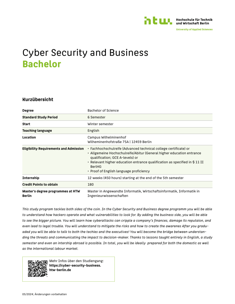 Cyber Security and Business B.Sc. Program Guide