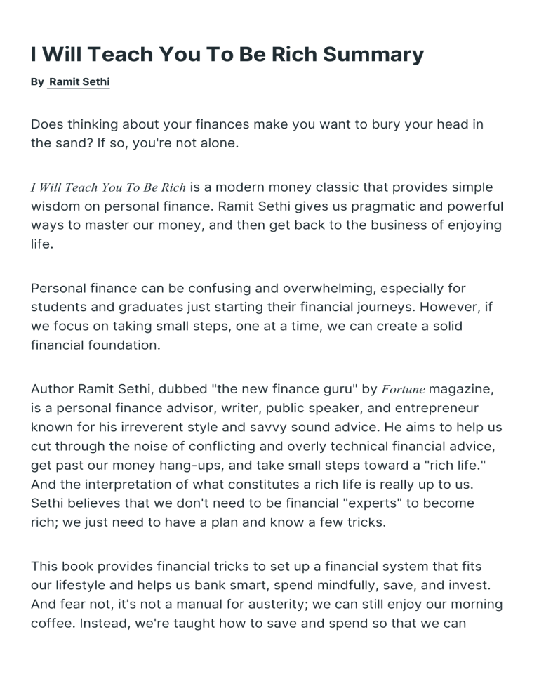 I Will Teach You To Be Rich Summary