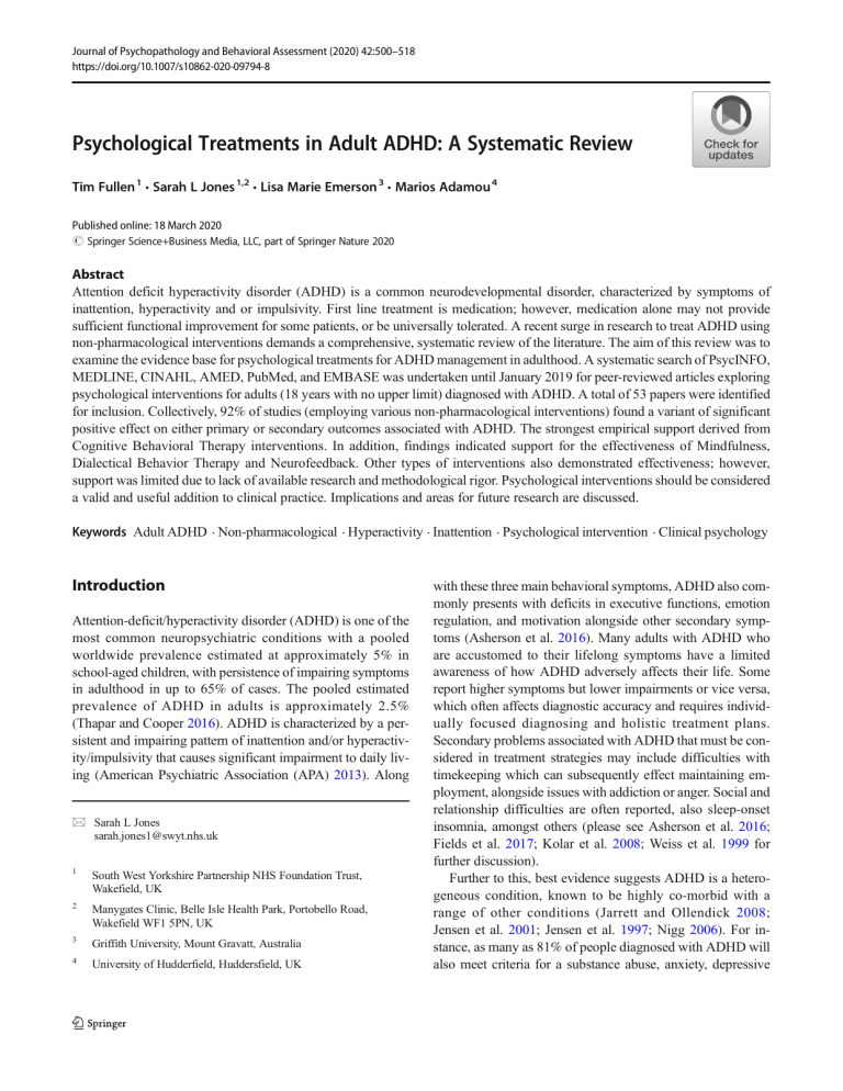 Psychological Treatments for Adult ADHD Review