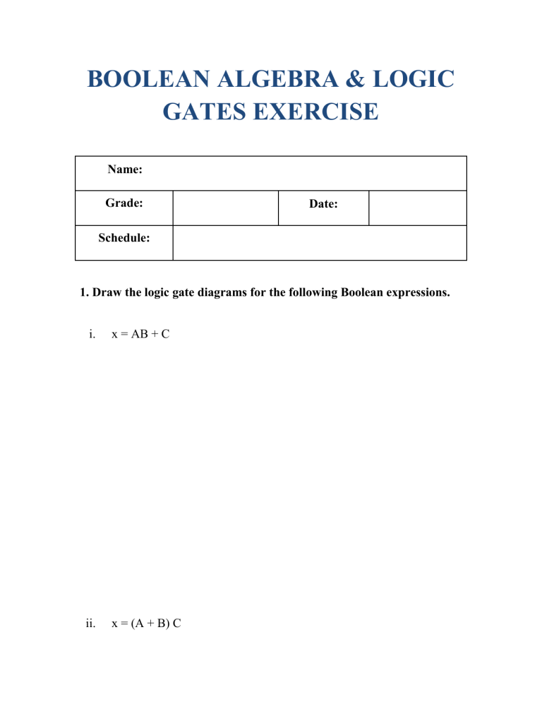 Boolean Algebra & Logic Gates Exercise
