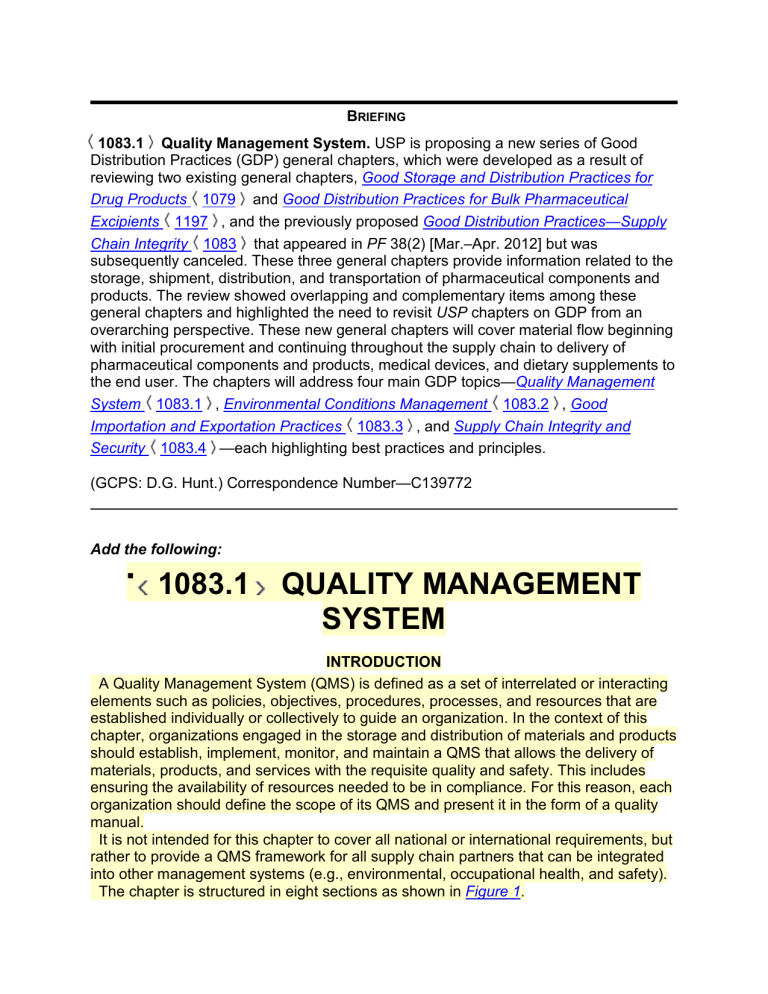 USP 1083.1 Quality Management System Guide