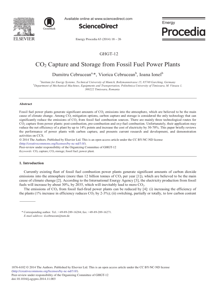 CO2 Capture and Storage in Fossil Fuel Power Plants