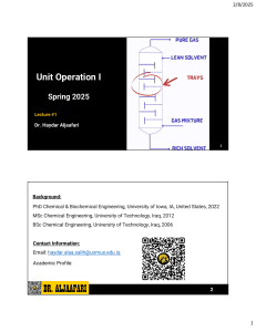 Unit Operations I: Absorption & Stripping Lecture