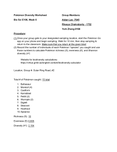 Pok&eacute;mon Diversity Worksheet - Bio Sci E106