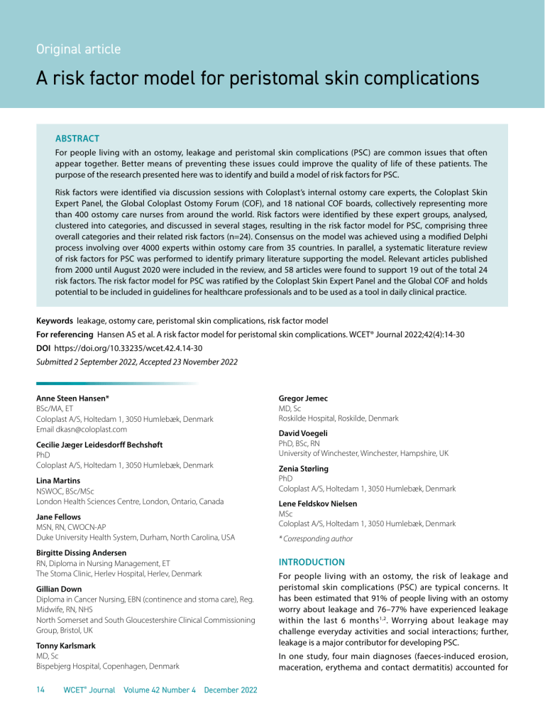 Risk Factor Model for Peristomal Skin Complications