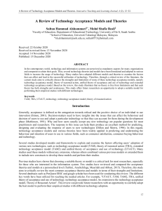 Review of Technology Acceptance Models & Theories
