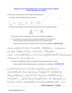 Chemistry Exam on Equilibrium & Haber Process