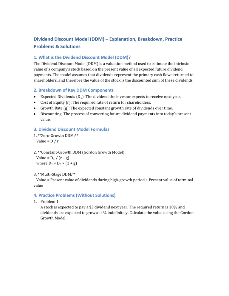Dividend Discount Model Guide with Problems