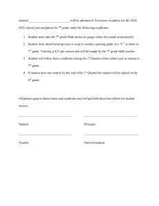 Terrytown Academy 7th Grade Conditional Admission Agreement