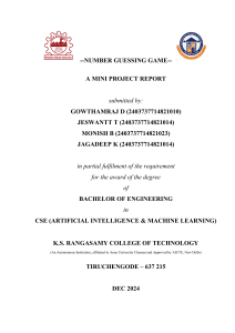 Number Guessing Game C Project Report