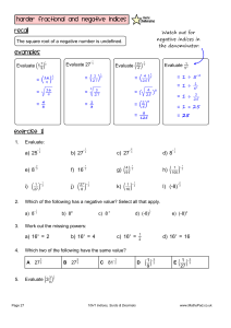 Negative and Fractional Indices Worksheet