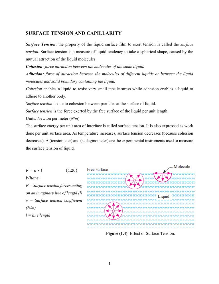 Surface Tension and Capillarity in Fluid Mechanics