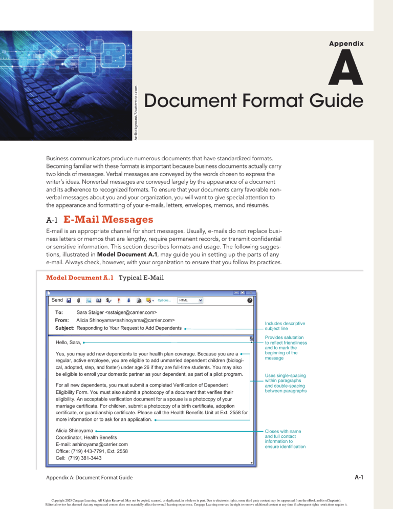 Appendix A: Document Format Guide for Business Communication