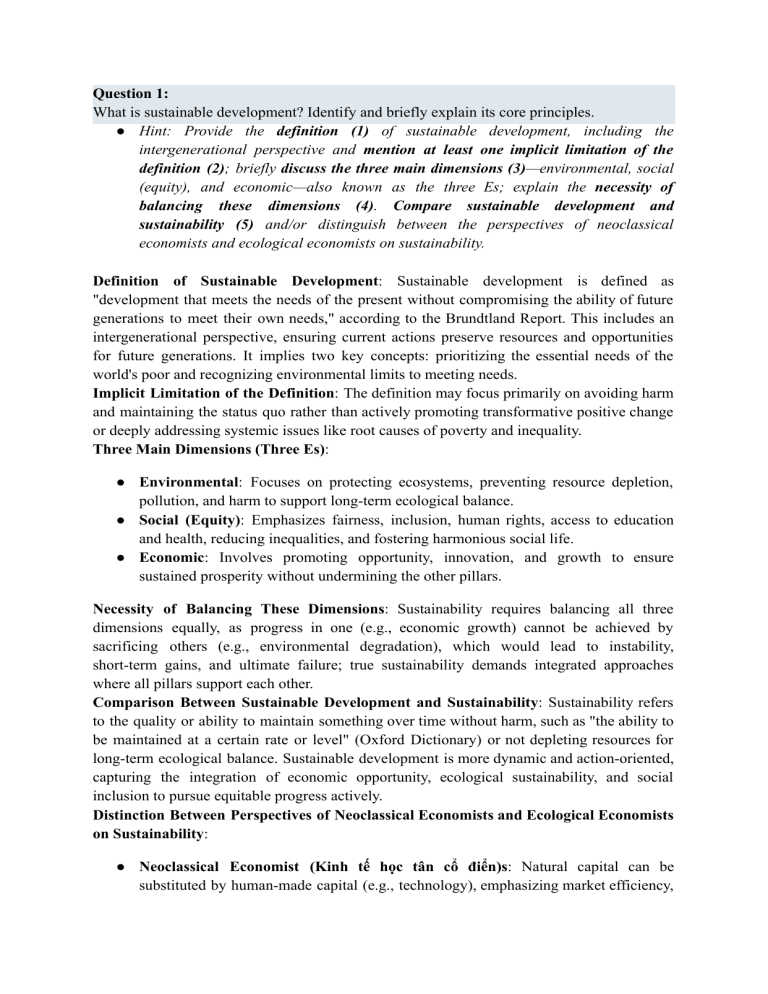 Sustainable Development Exam & Study Guide